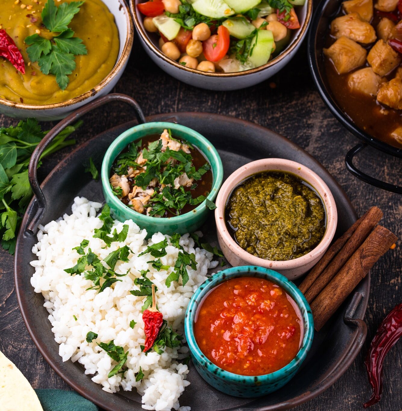 Assorted of traditional Indian food.